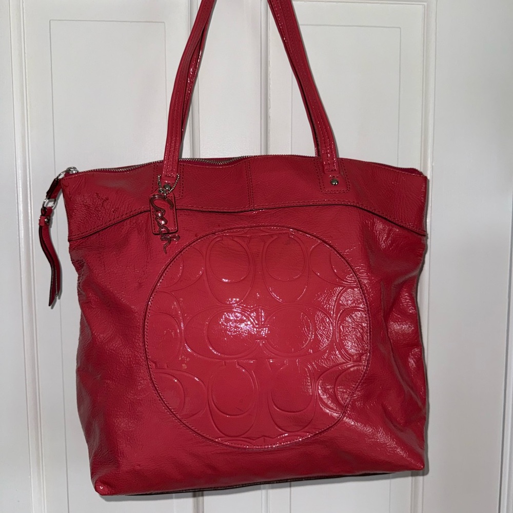 Vintage Hot Pink Patent Leather Tote with Embossed Design